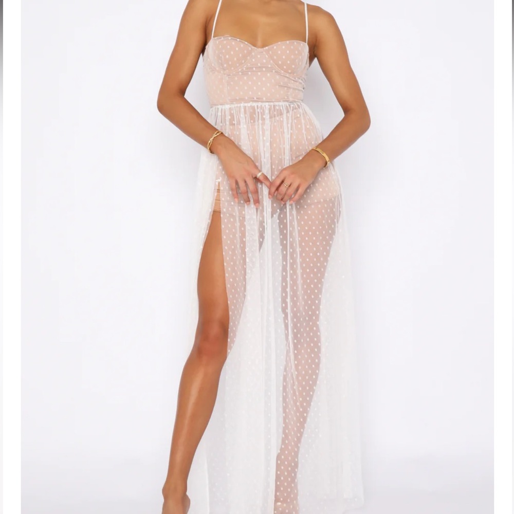 WHITE FOX WHITE SHEER MAXI DRESS SIZE SMALL! NEW WITH TAGS!